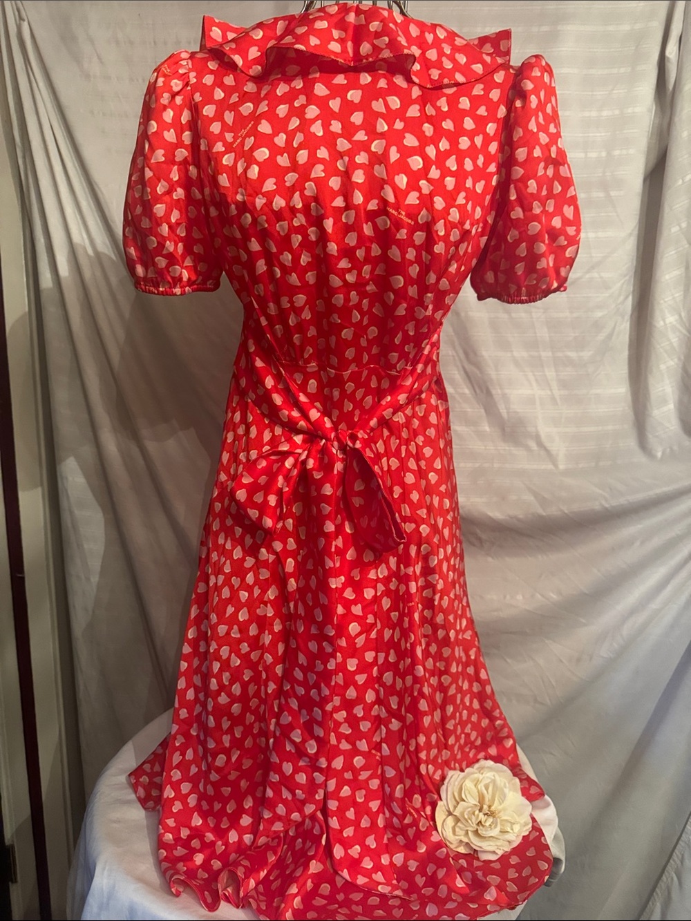Marc Jacobs Sample Piece, Red Heart-Print Dress with Ruffles, See Dimensions - Picture 4 of 5